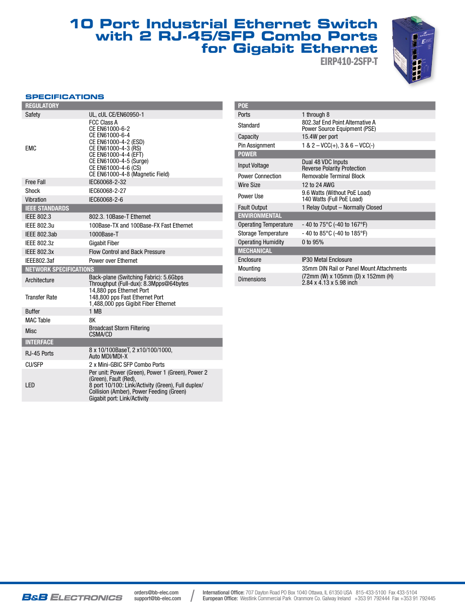 Eirp410-2sfp-t | B&B Electronics EIRP410-2SFP-T - Datasheet User Manual | Page 2 / 2