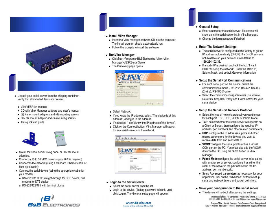 B&B Electronics VESR4X4 - Quick Start Guide User Manual | 2 pages