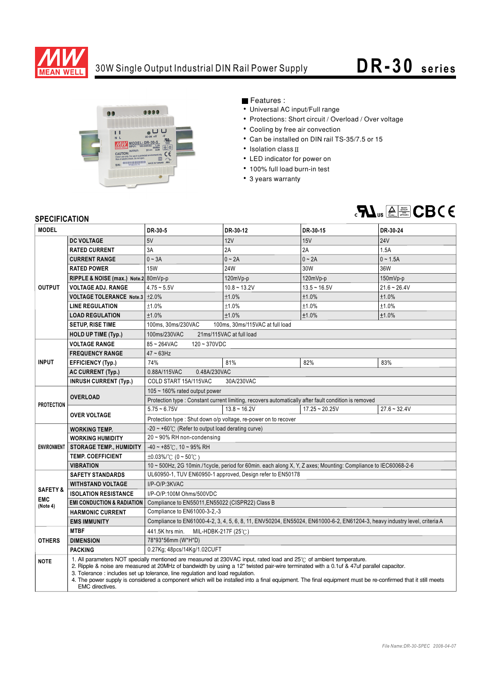 B&B Electronics DR-30 Series - Datasheet User Manual | 2 pages