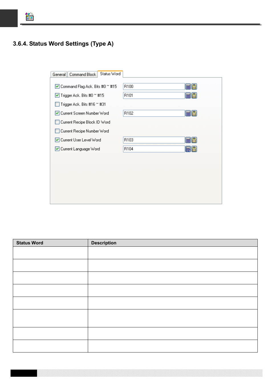 Status word settings (type a), Pm designer operation manual | B&B Electronics WOP-2121V-N4AE - Manual User Manual | Page 102 / 664