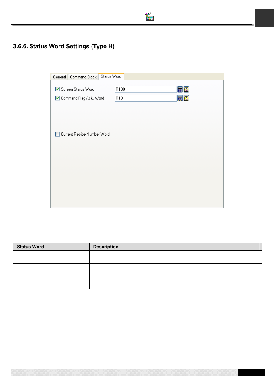 Status word settings (type h), Pm designer operation manual | B&B Electronics WOP-2121V-N4AE - Manual User Manual | Page 105 / 664