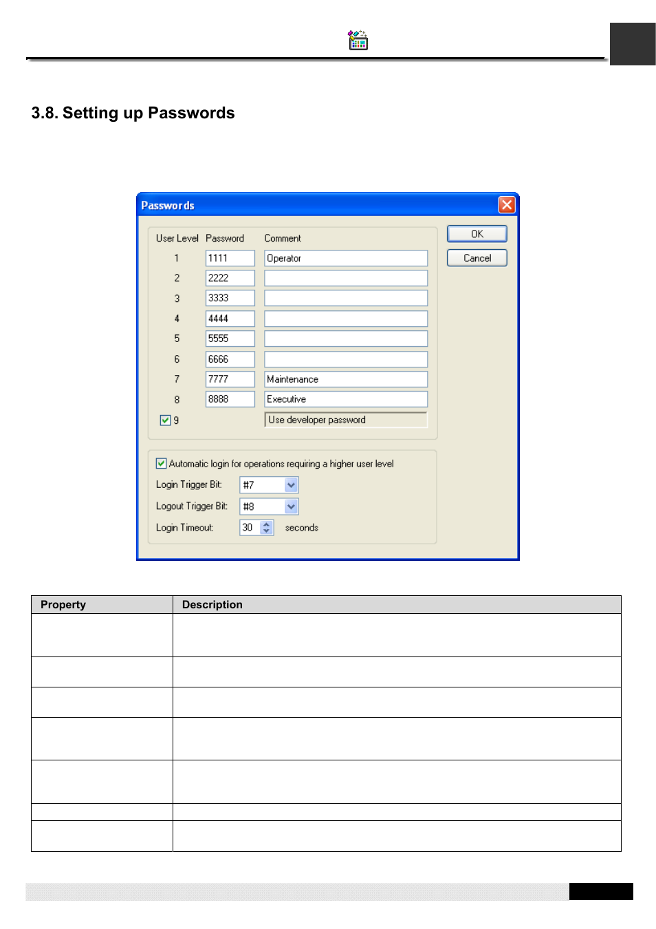 Setting up passwords, Pm designer operation manual | B&B Electronics WOP-2121V-N4AE - Manual User Manual | Page 111 / 664