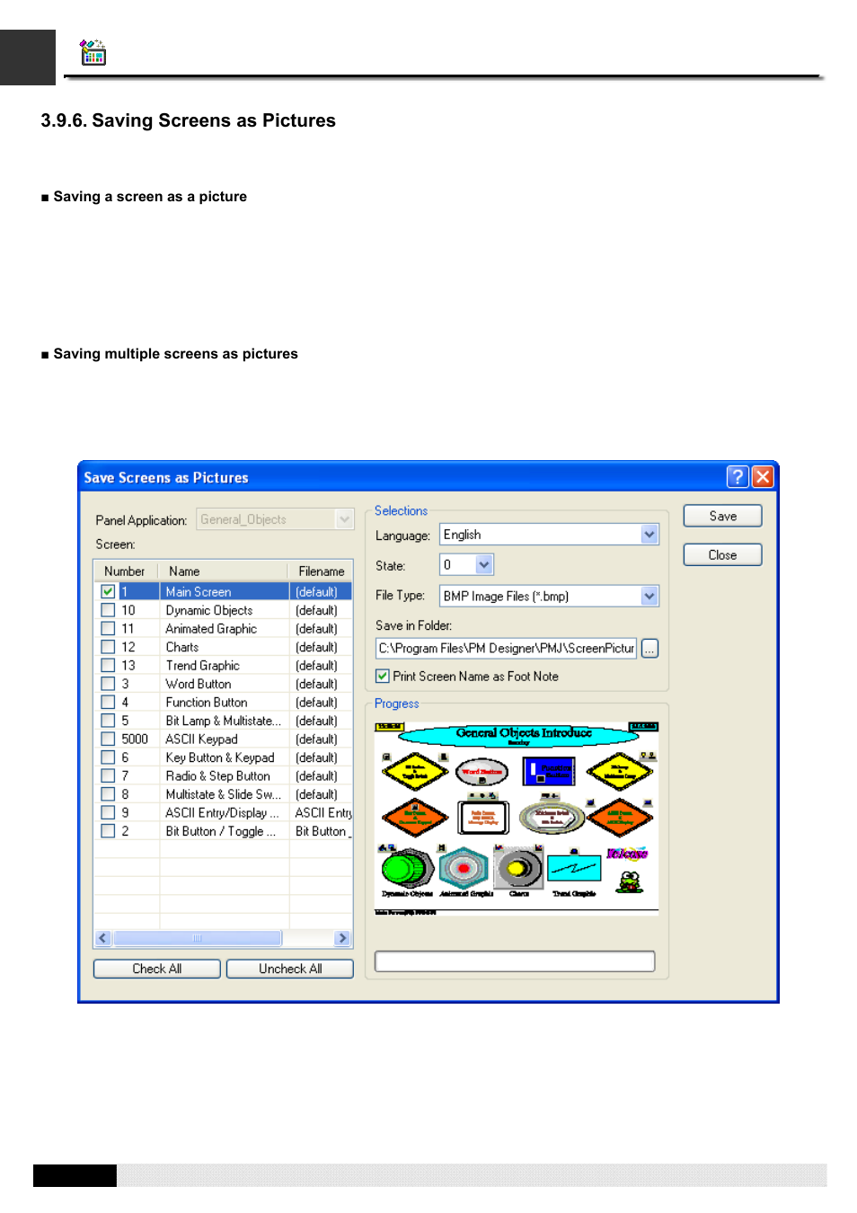 Saving screens as pictures, Pm designer operation manual | B&B Electronics WOP-2121V-N4AE - Manual User Manual | Page 120 / 664