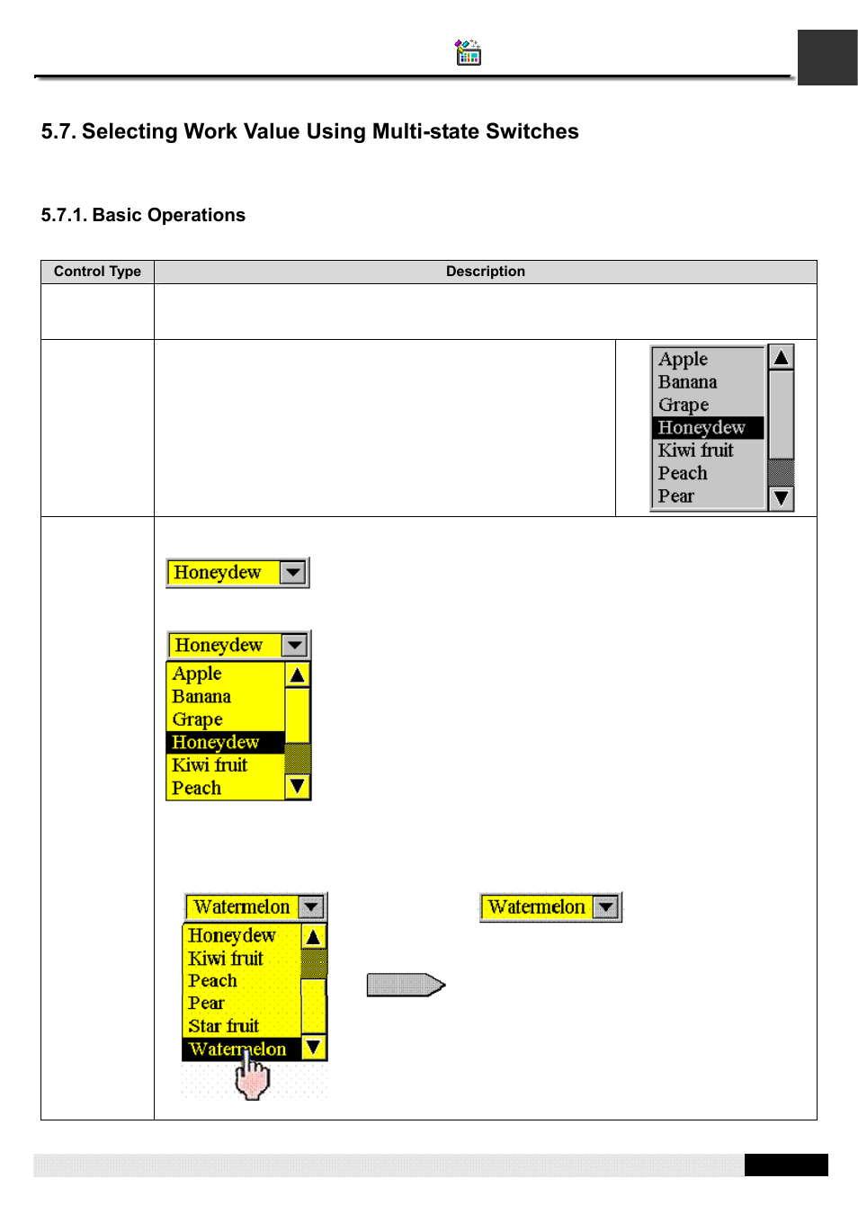 Selecting work value using multi-state switches, Pm designer operation manual | B&B Electronics WOP-2121V-N4AE - Manual User Manual | Page 208 / 664