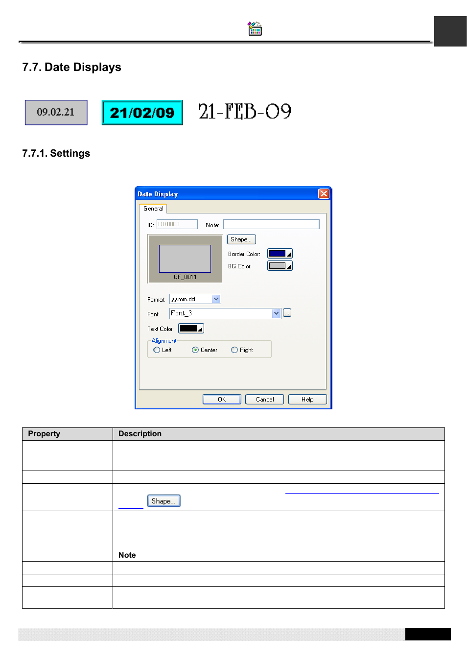 Date displays, Pm designer operation manual | B&B Electronics WOP-2121V-N4AE - Manual User Manual | Page 270 / 664