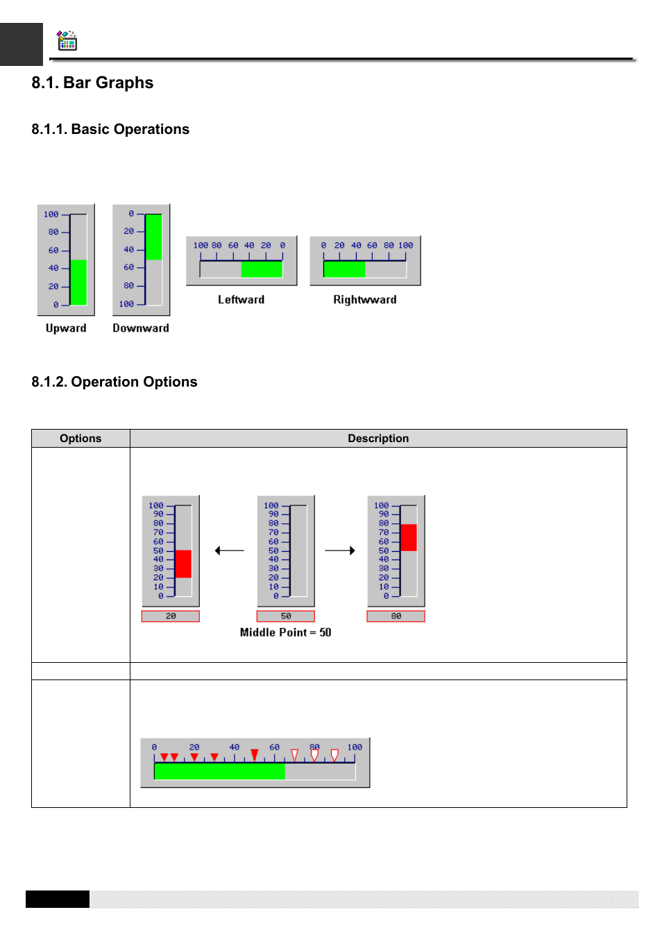 Bar graphs, Basic operations, Operation options | Pm designer operation manual | B&B Electronics WOP-2121V-N4AE - Manual User Manual | Page 277 / 664