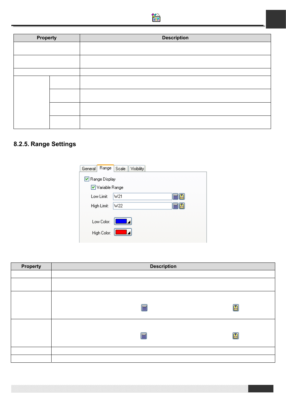 Range settings, Section 8.2.5, Pm designer operation manual | B&B Electronics WOP-2121V-N4AE - Manual User Manual | Page 288 / 664