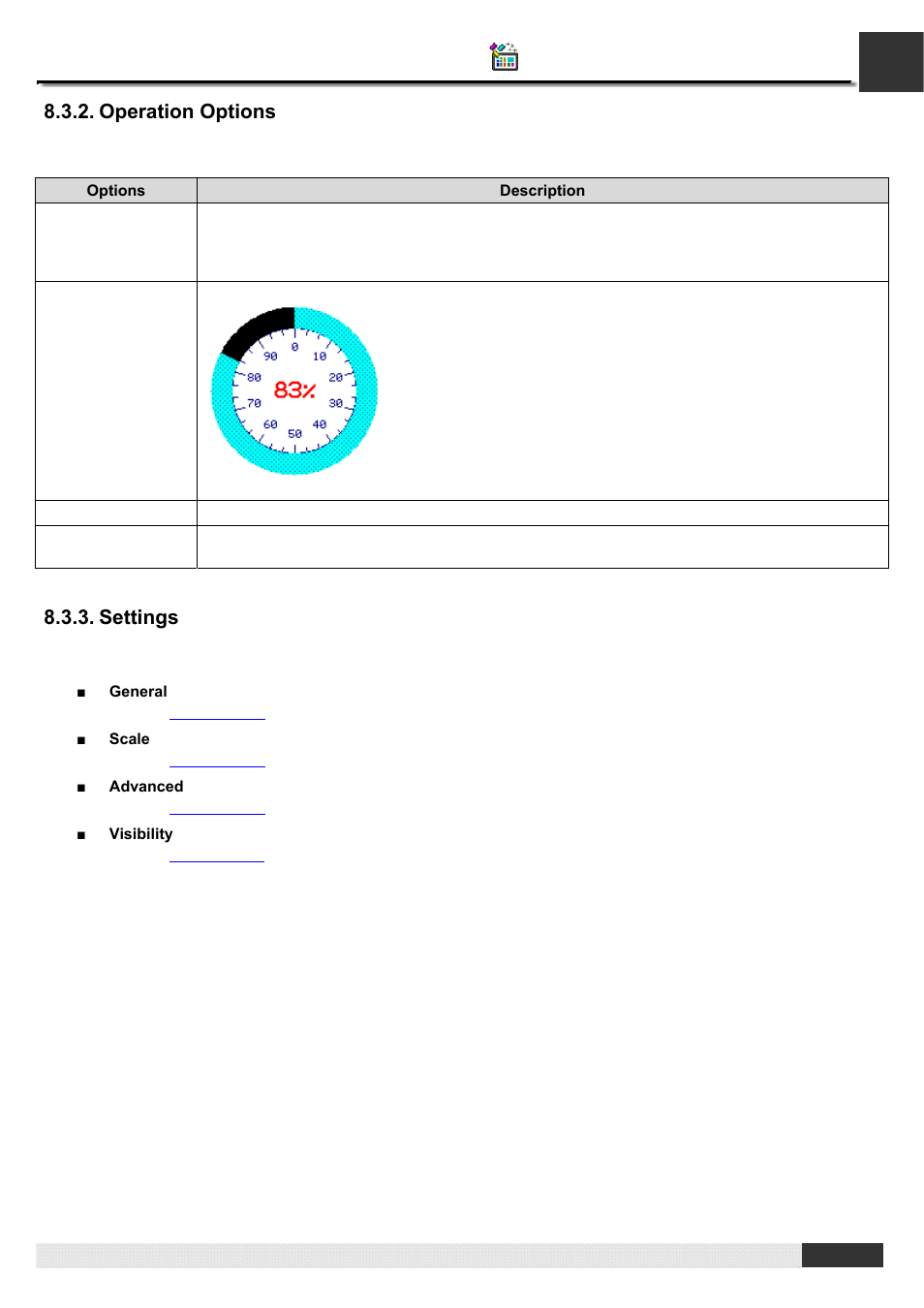 Operation options, Settings, Pm designer operation manual | B&B Electronics WOP-2121V-N4AE - Manual User Manual | Page 290 / 664