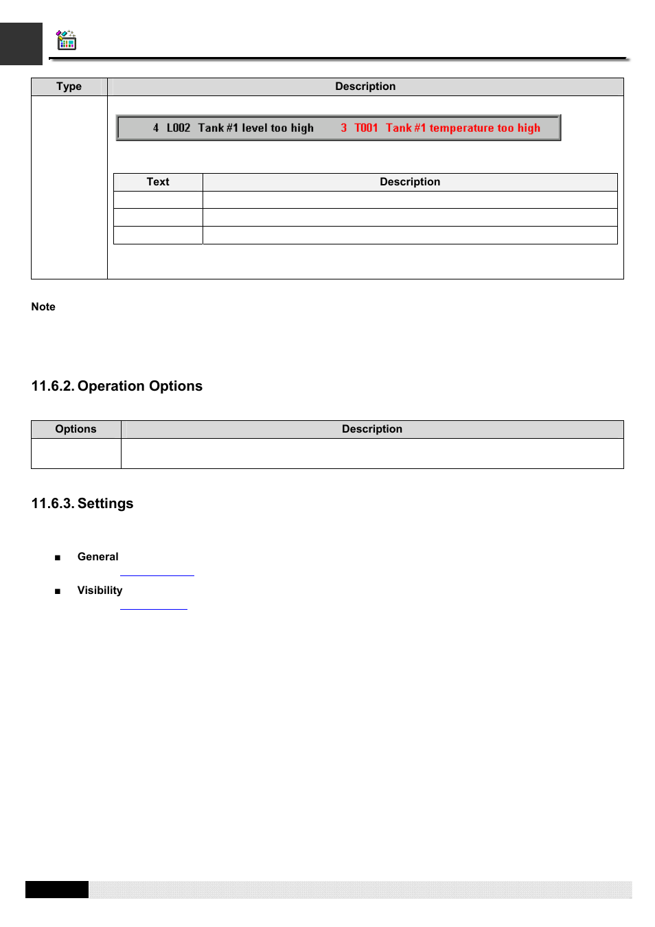 Operation options, Settings, Pm designer operation manual | B&B Electronics WOP-2121V-N4AE - Manual User Manual | Page 368 / 664