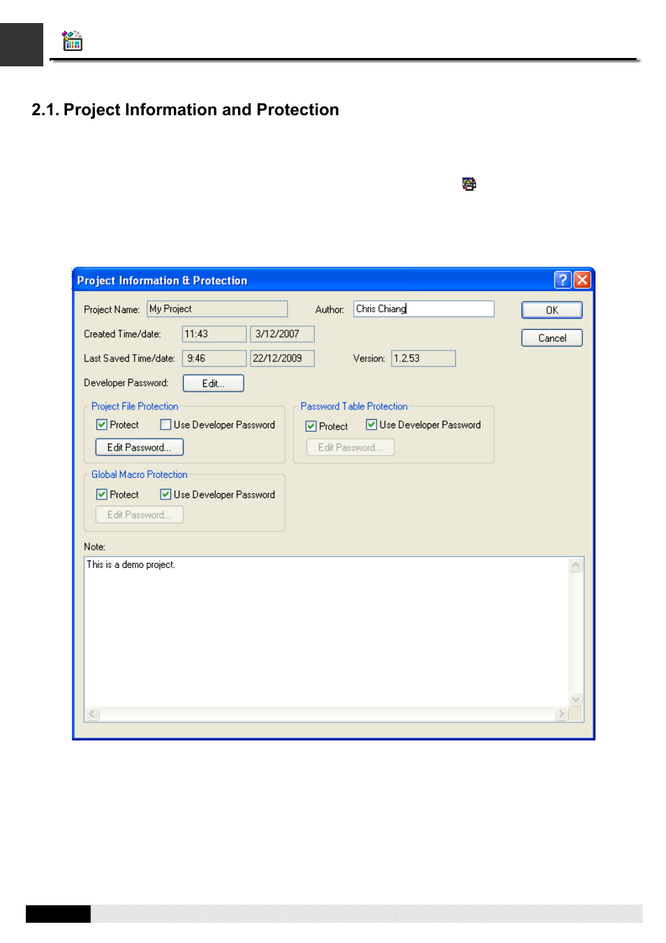 Project information and protection, Pm designer operation manual | B&B Electronics WOP-2121V-N4AE - Manual User Manual | Page 40 / 664