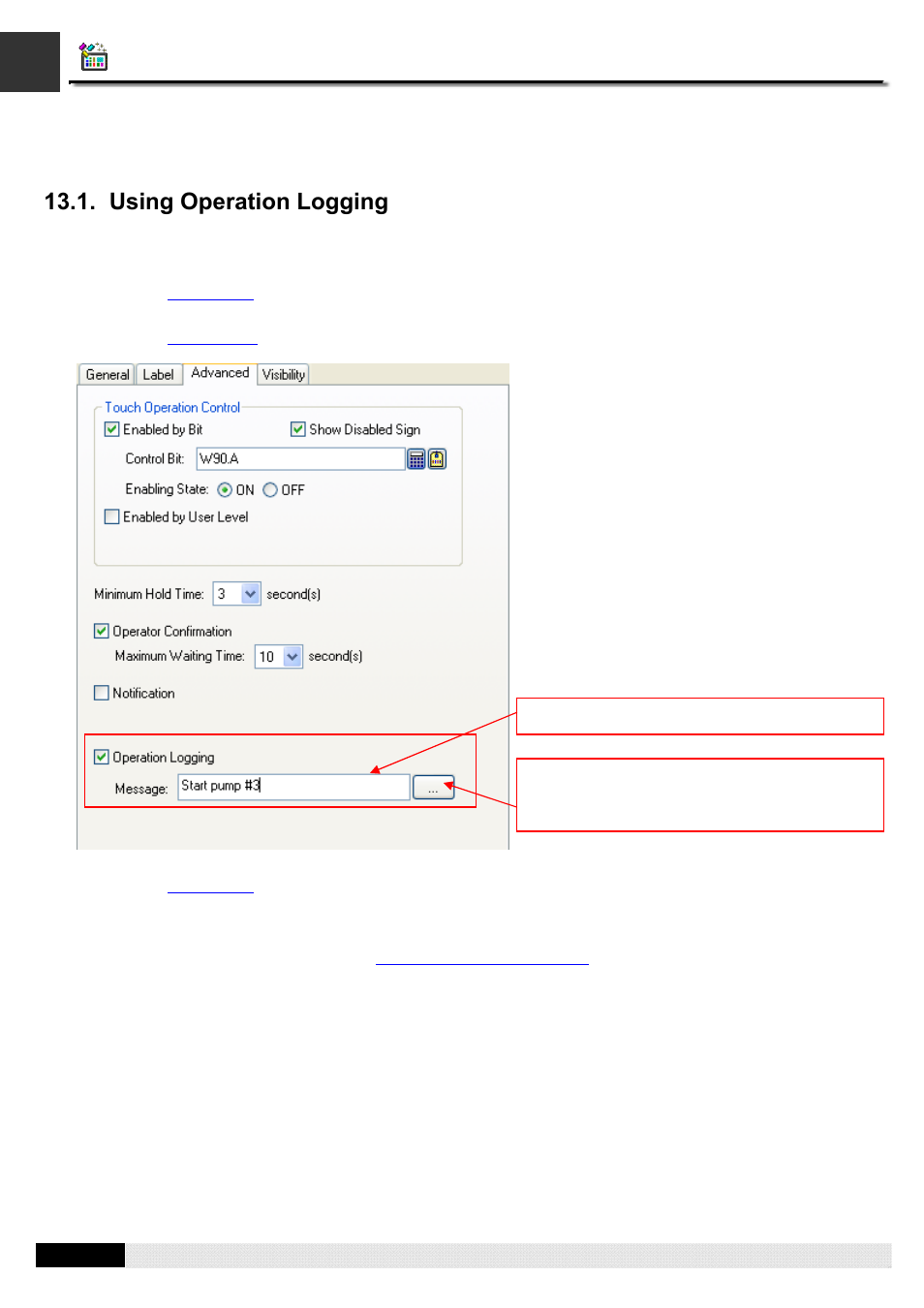 Using operation logging, Pm designer operation manual | B&B Electronics WOP-2121V-N4AE - Manual User Manual | Page 404 / 664