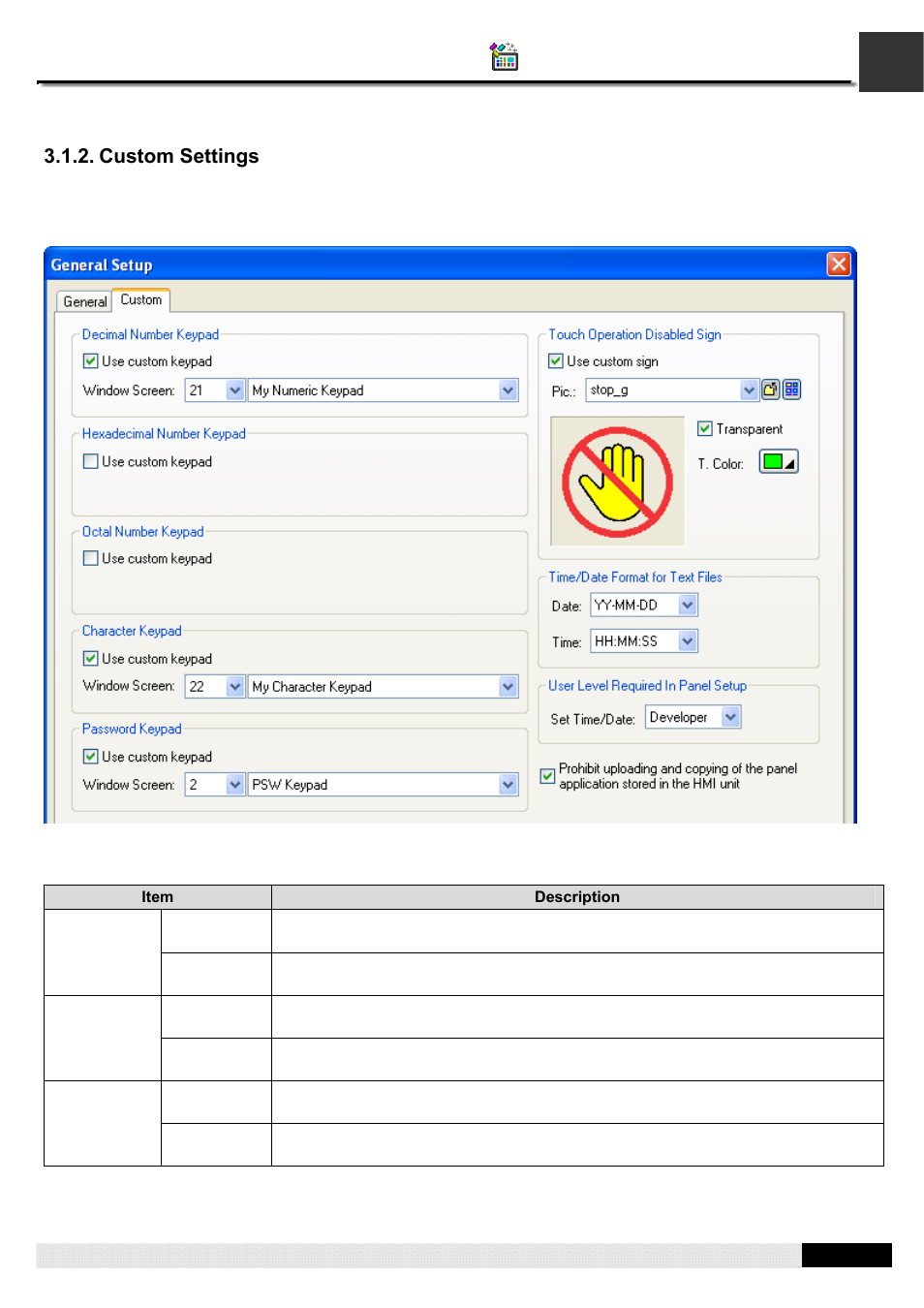 Custom settings, Section 3.1.2, Pm designer operation manual | B&B Electronics WOP-2121V-N4AE - Manual User Manual | Page 67 / 664