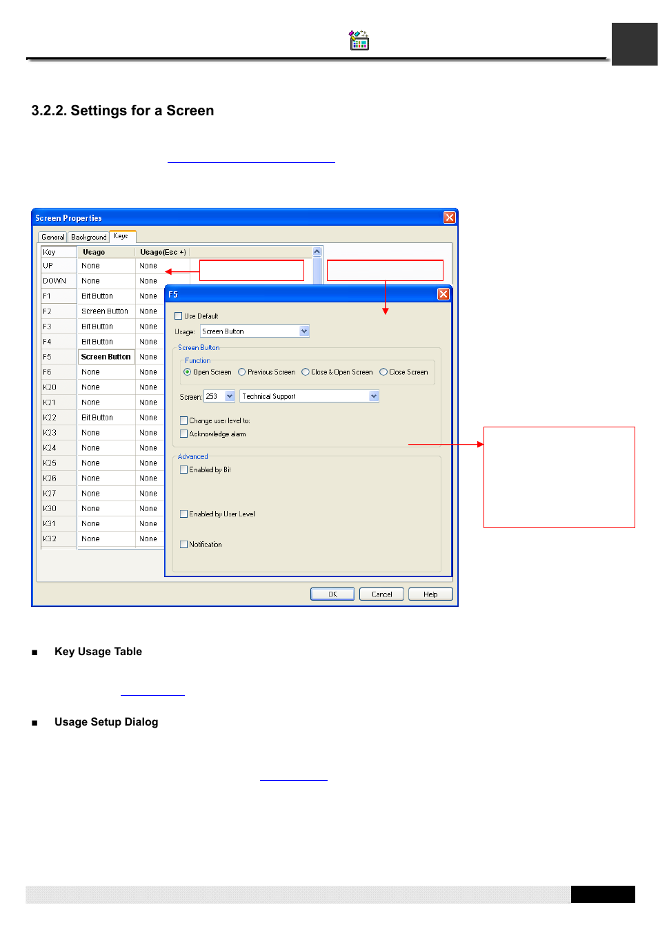 Settings for a screen, Section 3.2.3, Pm designer operation manual | B&B Electronics WOP-2121V-N4AE - Manual User Manual | Page 71 / 664