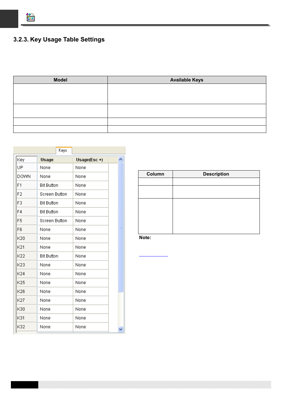 Key usage table settings, Section 3.2.4, Pm designer operation manual | B&B Electronics WOP-2121V-N4AE - Manual User Manual | Page 72 / 664