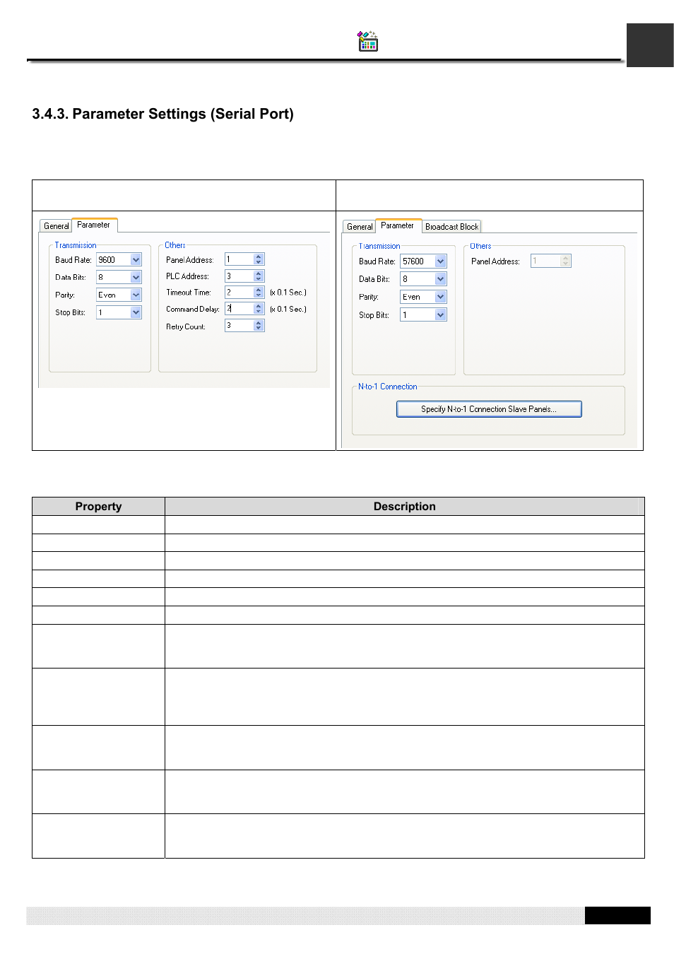 Parameter settings (serial port), Pm designer operation manual | B&B Electronics WOP-2121V-N4AE - Manual User Manual | Page 87 / 664