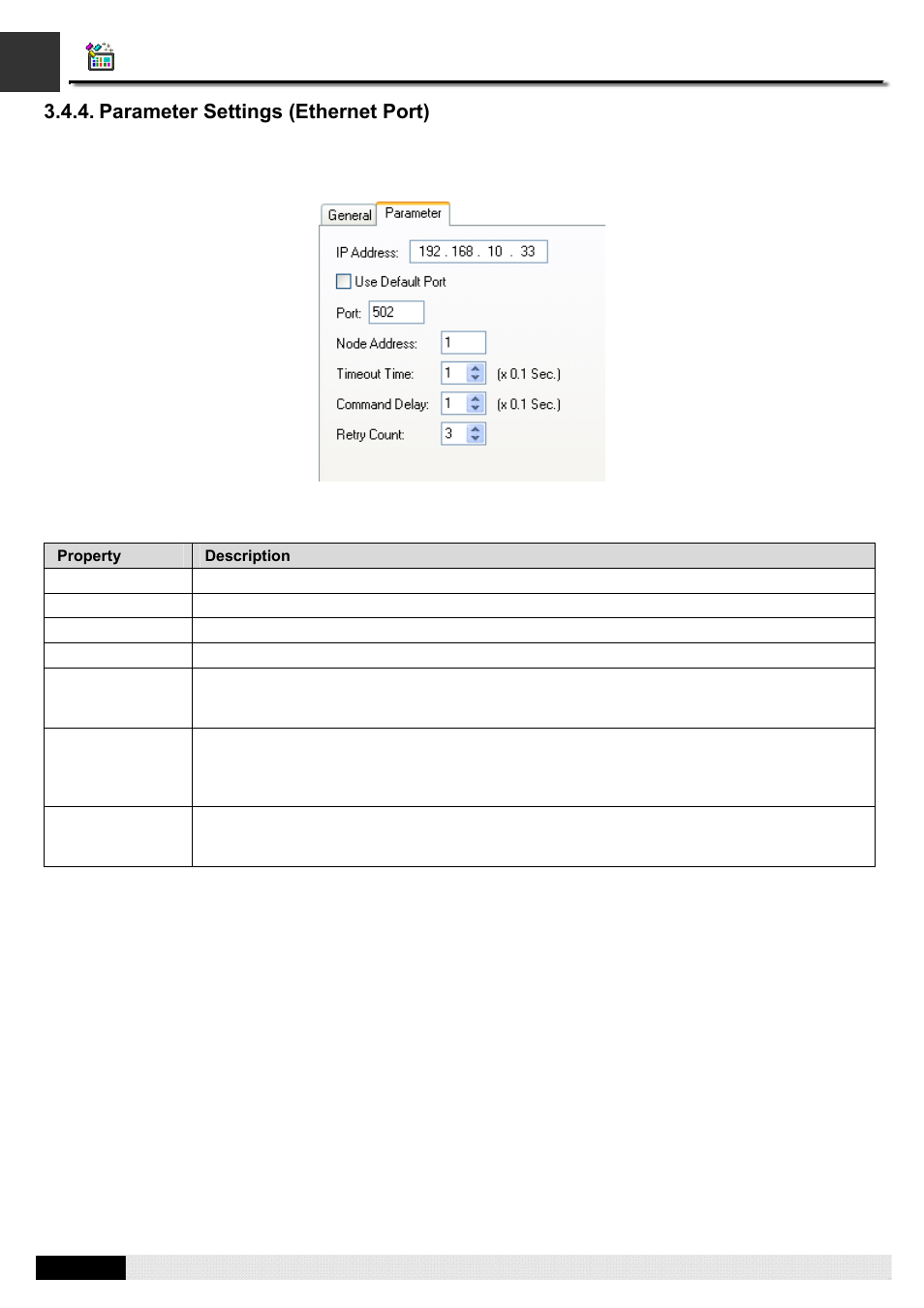 Parameter settings (ethernet port), Pm designer operation manual | B&B Electronics WOP-2121V-N4AE - Manual User Manual | Page 88 / 664