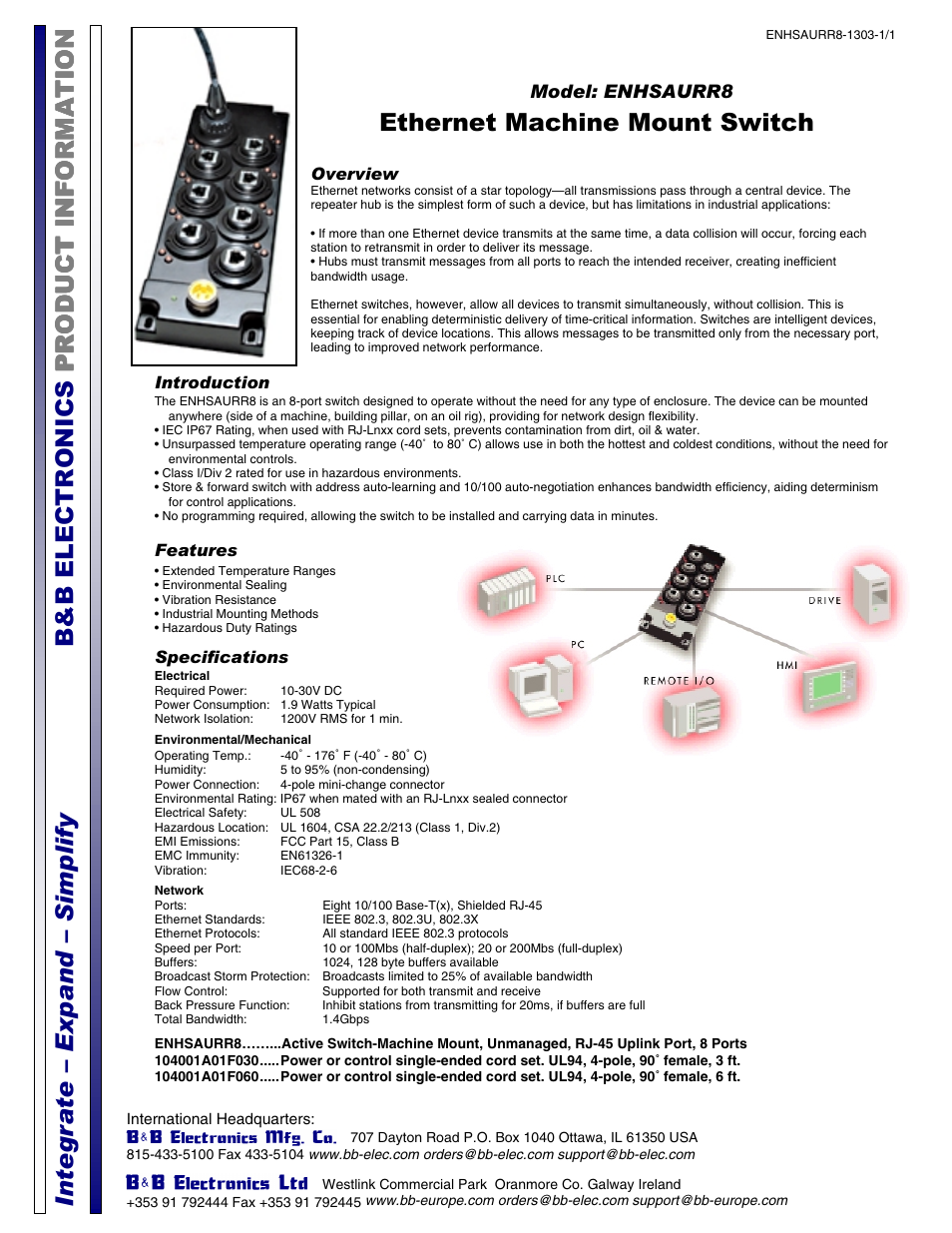 B&B Electronics ENHSAURR8 - Datasheet User Manual | 1 page
