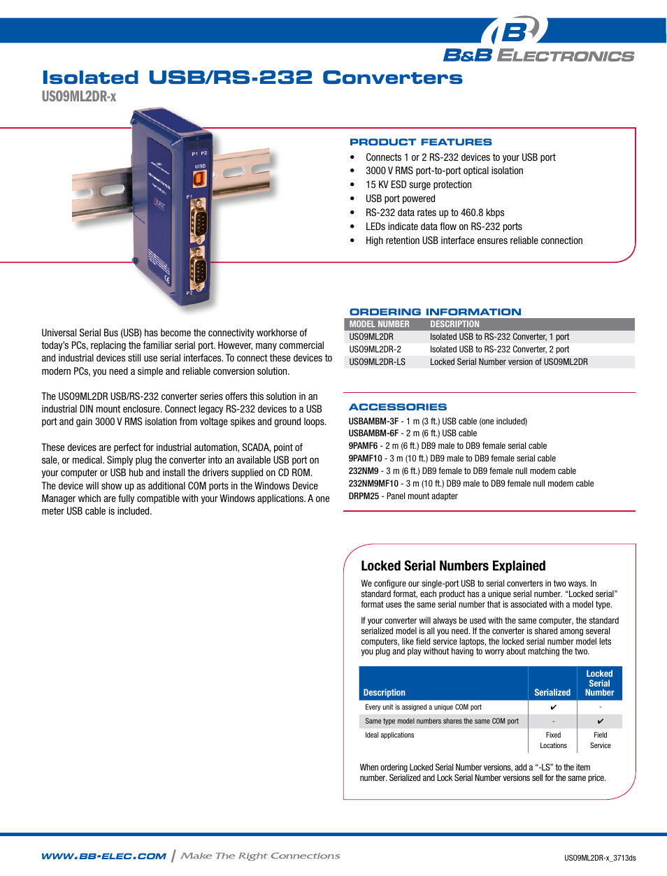 B&B Electronics USO9ML2DR-LS - Datasheet User Manual | 2 pages