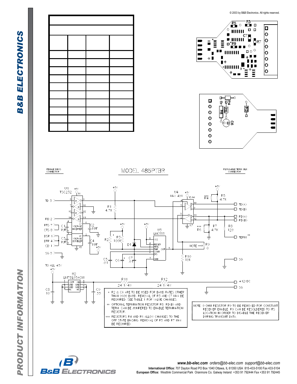 B&B Electronics 485PTBR - Datasheet User Manual | Page 2 / 2