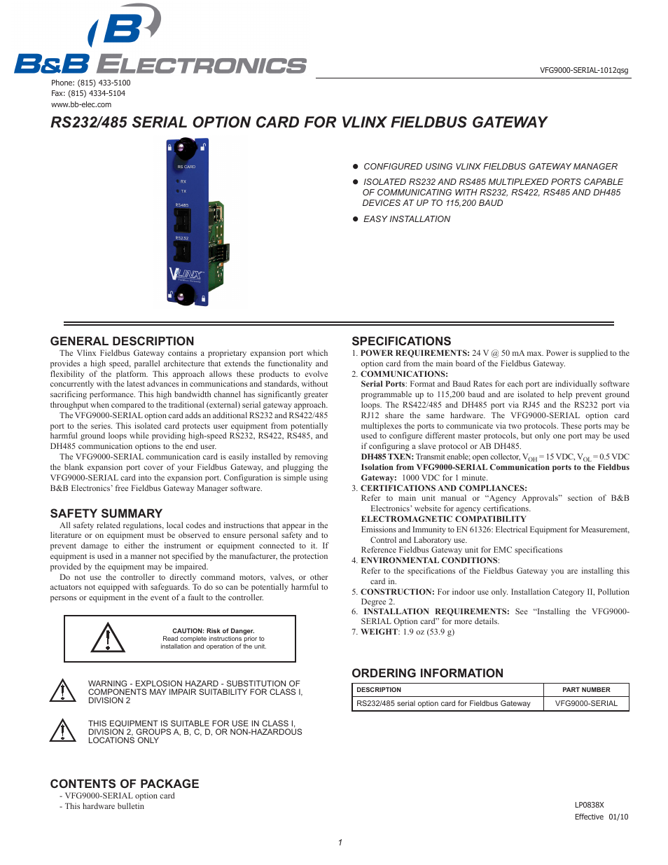 B&B Electronics VFG9000-SERIAL - Quick Start Guide User Manual | 4 pages