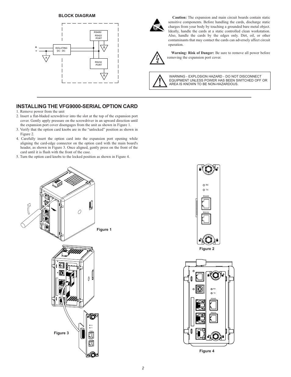 Installing the vfg9000-serial option card, Block diagram | B&B Electronics VFG9000-SERIAL - Quick Start Guide User Manual | Page 2 / 4