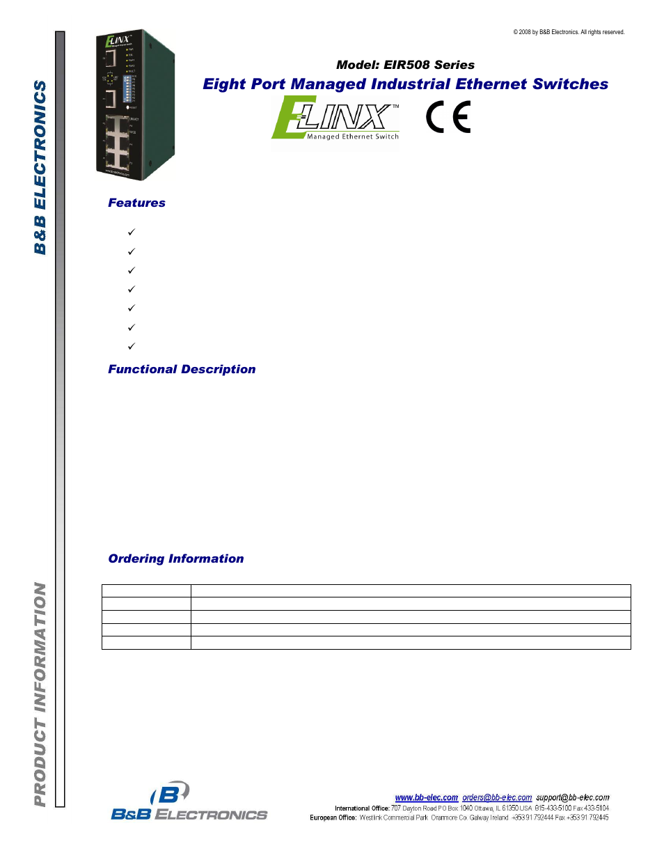 B&B Electronics EIR508-T - Datasheet User Manual | 2 pages