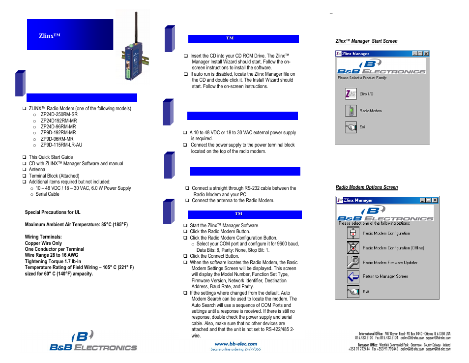 B&B Electronics ZP24D-250RM-SR - Quick Start Guide User Manual | 2 pages