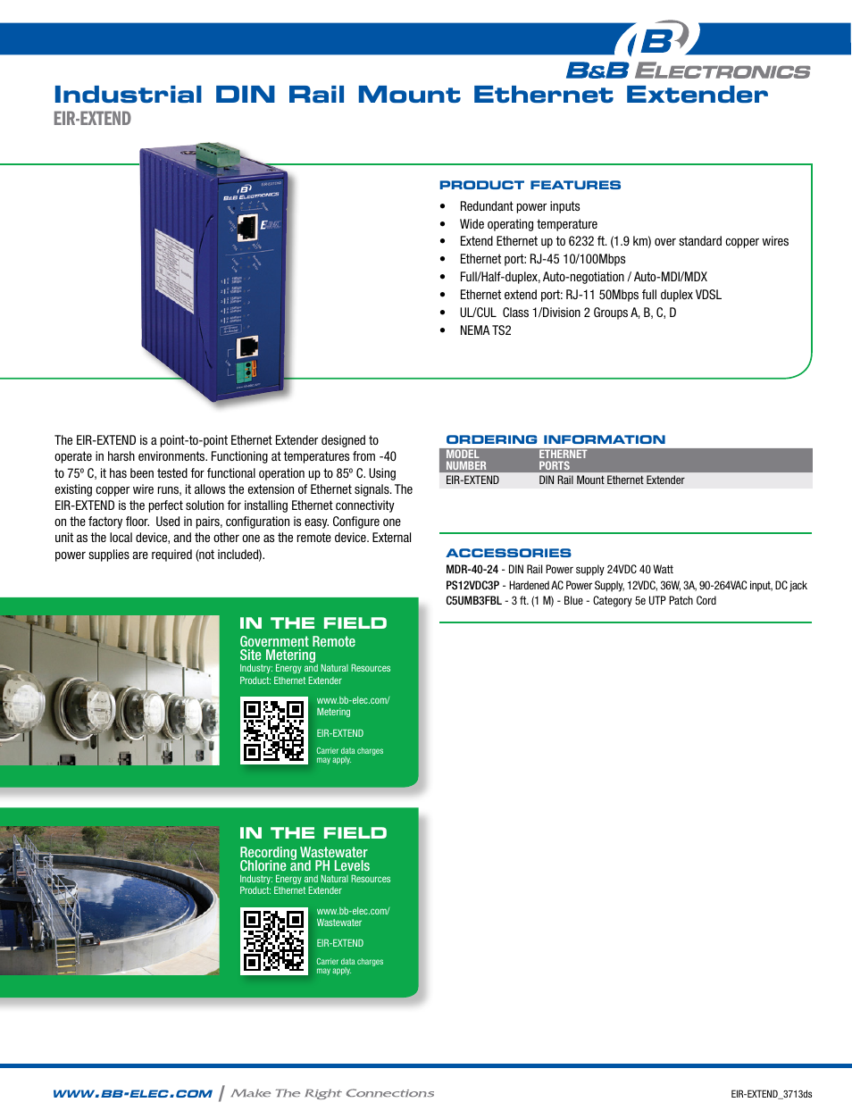 B&B Electronics EIR-EXTEND - Datasheet User Manual | 2 pages