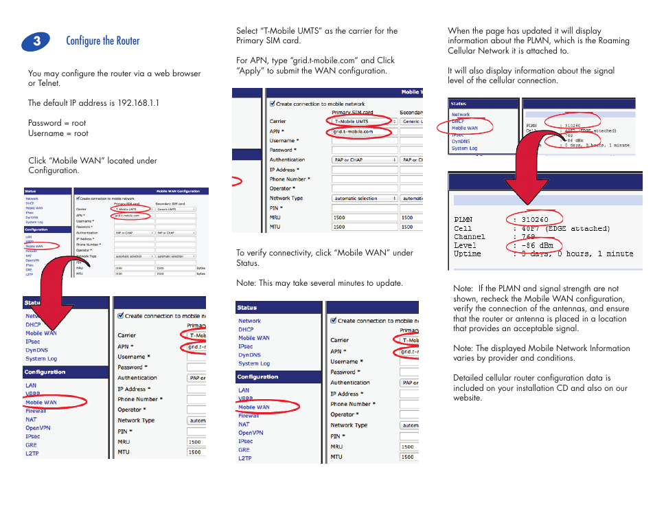 Configure the router | B&B Electronics RT3G-304B1003 - Quick Start Guide User Manual | Page 3 / 3