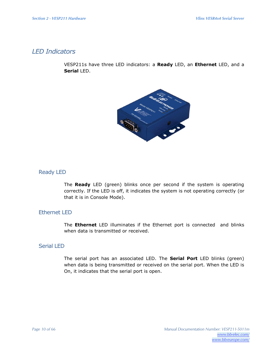 Led indicators | B&B Electronics VESP211 Series - Manual User Manual | Page 10 / 66
