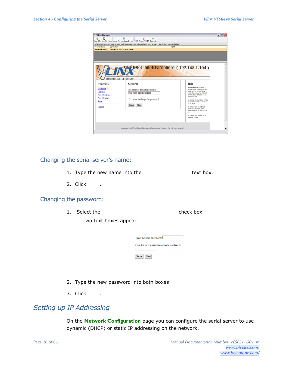 Setting up ip addressing | B&B Electronics VESP211 Series - Manual User Manual | Page 26 / 66
