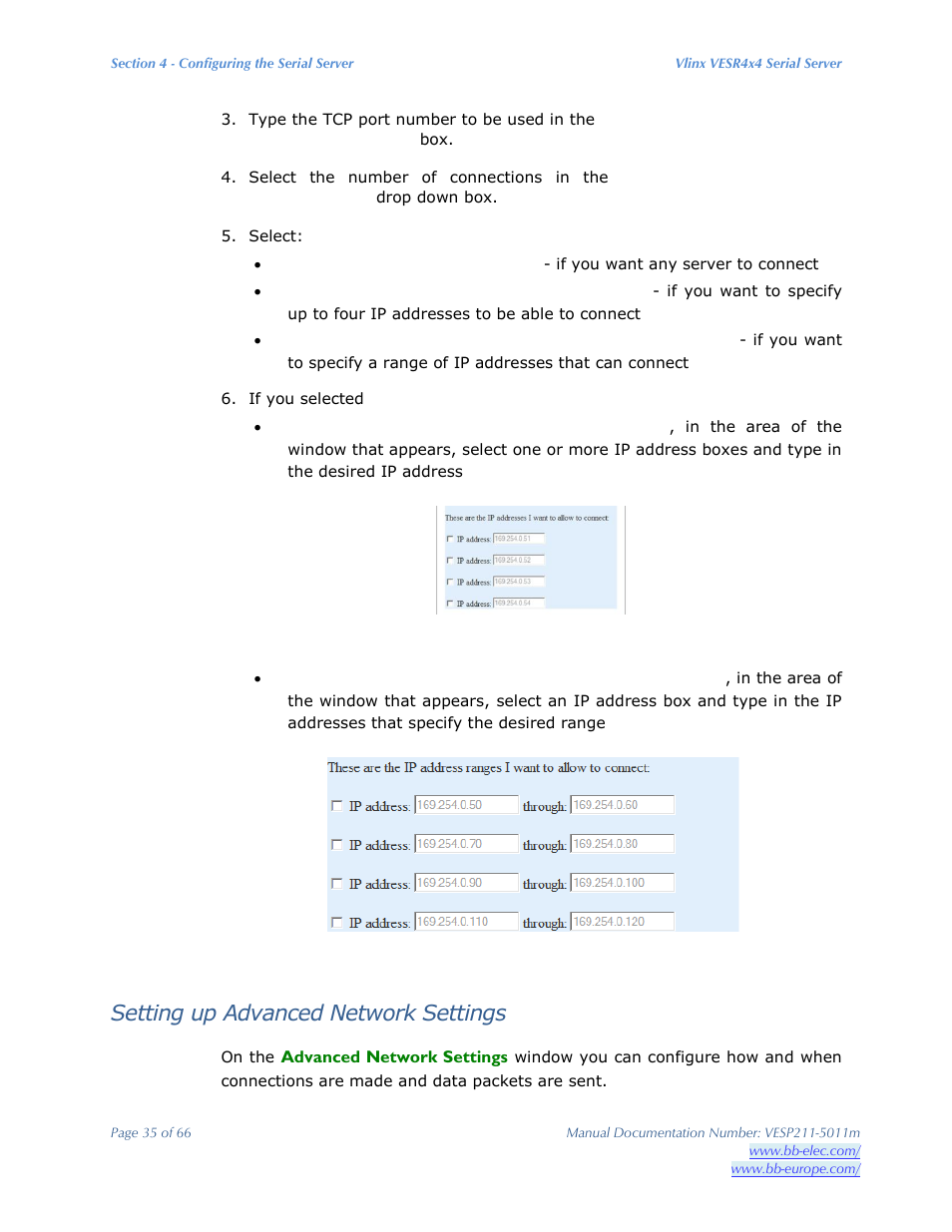 Setting up advanced network settings | B&B Electronics VESP211 Series - Manual User Manual | Page 35 / 66