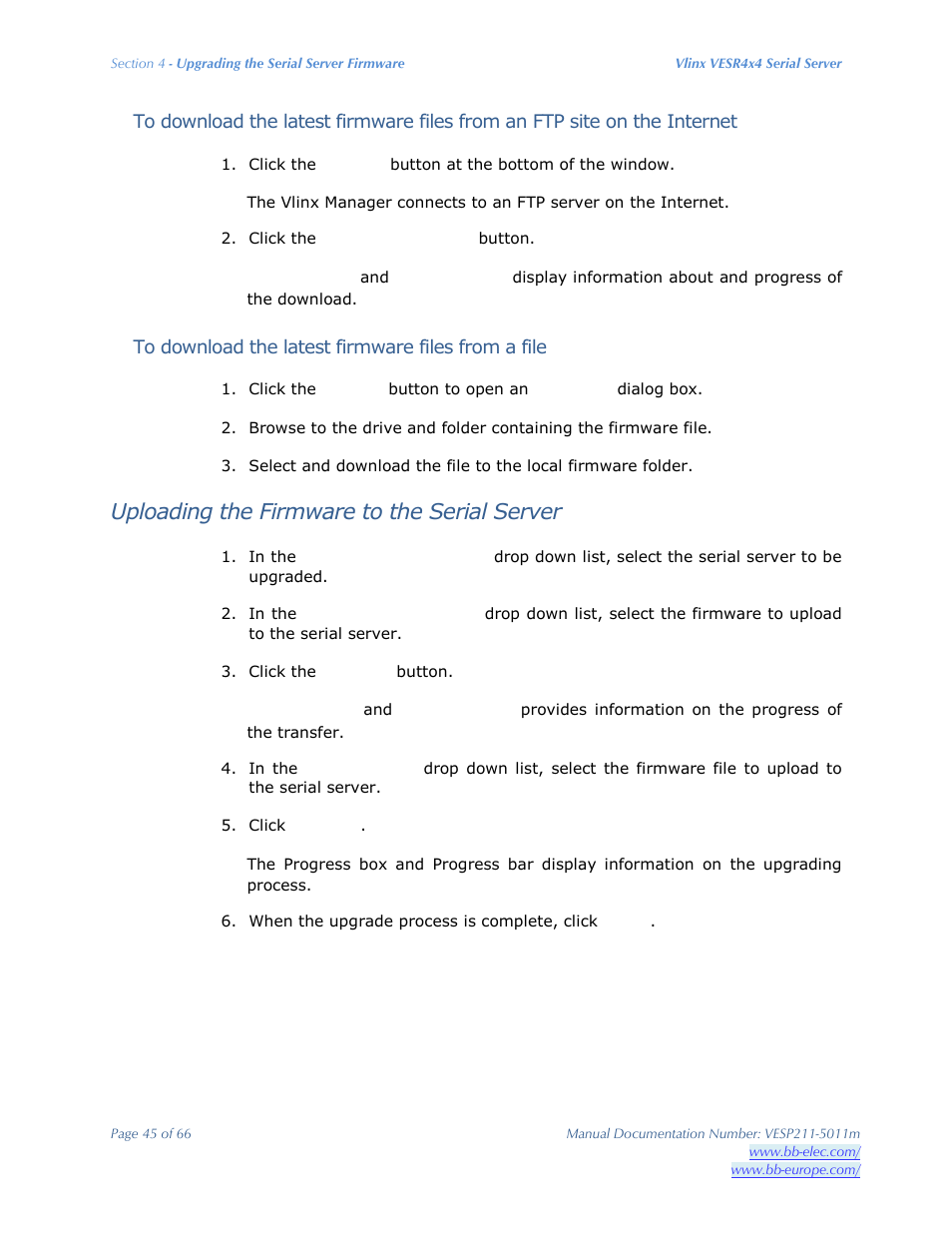 Uploading the firmware to the serial server | B&B Electronics VESP211 Series - Manual User Manual | Page 45 / 66