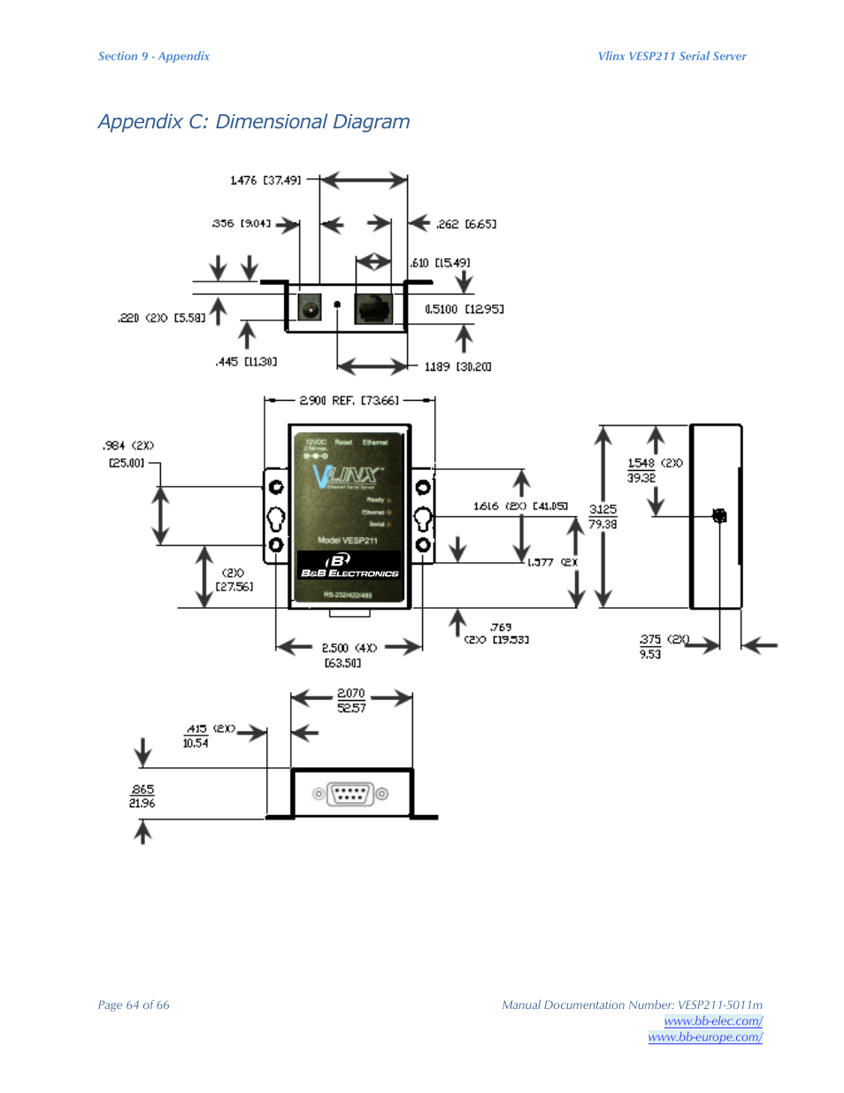 Appendix c: dimensional diagram | B&B Electronics VESP211 Series - Manual User Manual | Page 64 / 66