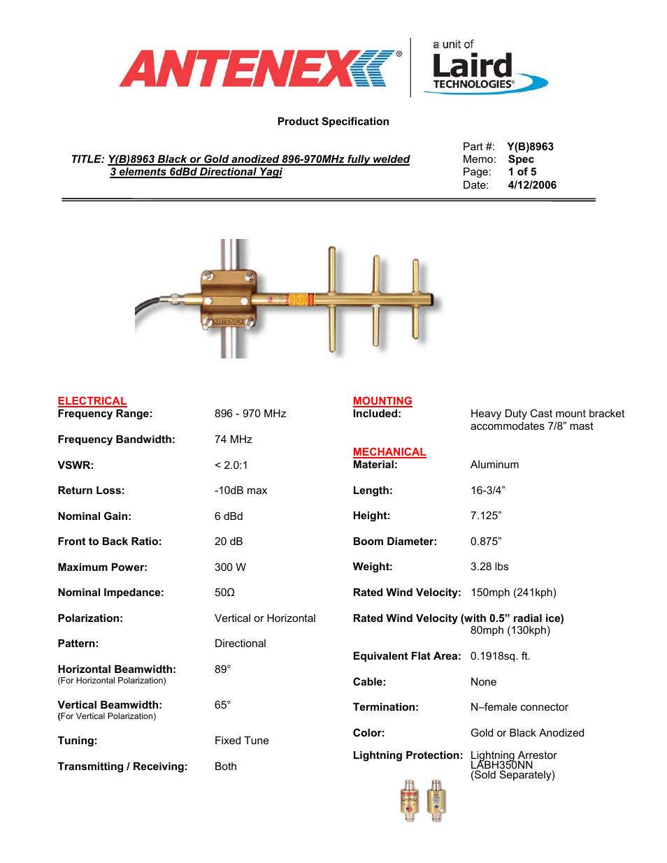 Antenex YS8963 User Manual | 5 pages