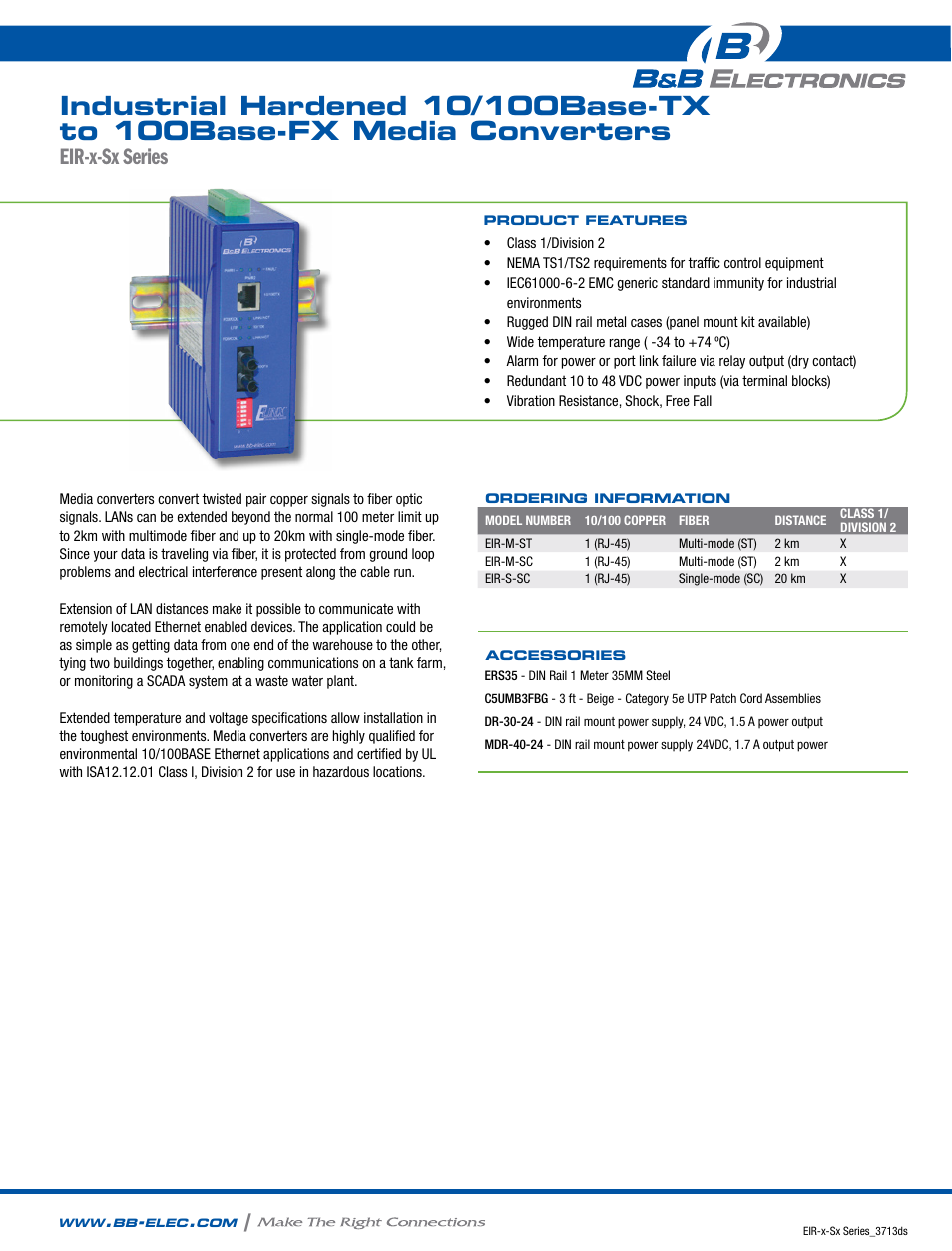 B&B Electronics EIR-S-SC - Datasheet User Manual | 2 pages