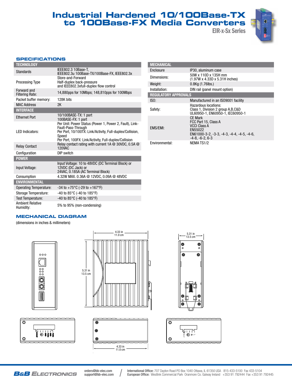 Eir-x-sx series, Front side back top bottom, Dc terminal block | Ac terminal block 1.optional (2.optional-optional) | B&B Electronics EIR-S-SC - Datasheet User Manual | Page 2 / 2