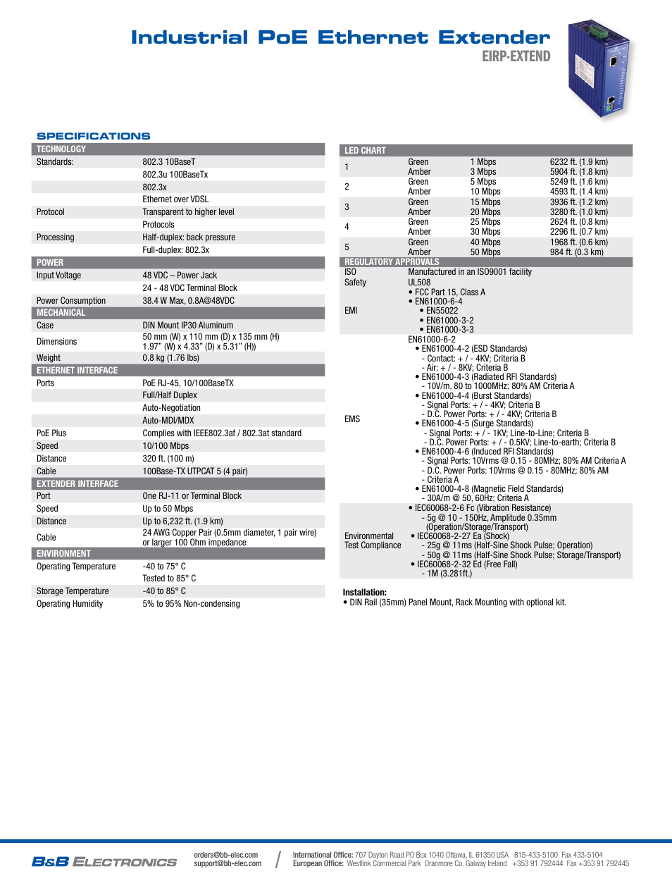 Industrial poe ethernet extender, Eirp-extend | B&B Electronics EIRP-EXTEND - Datasheet User Manual | Page 2 / 2