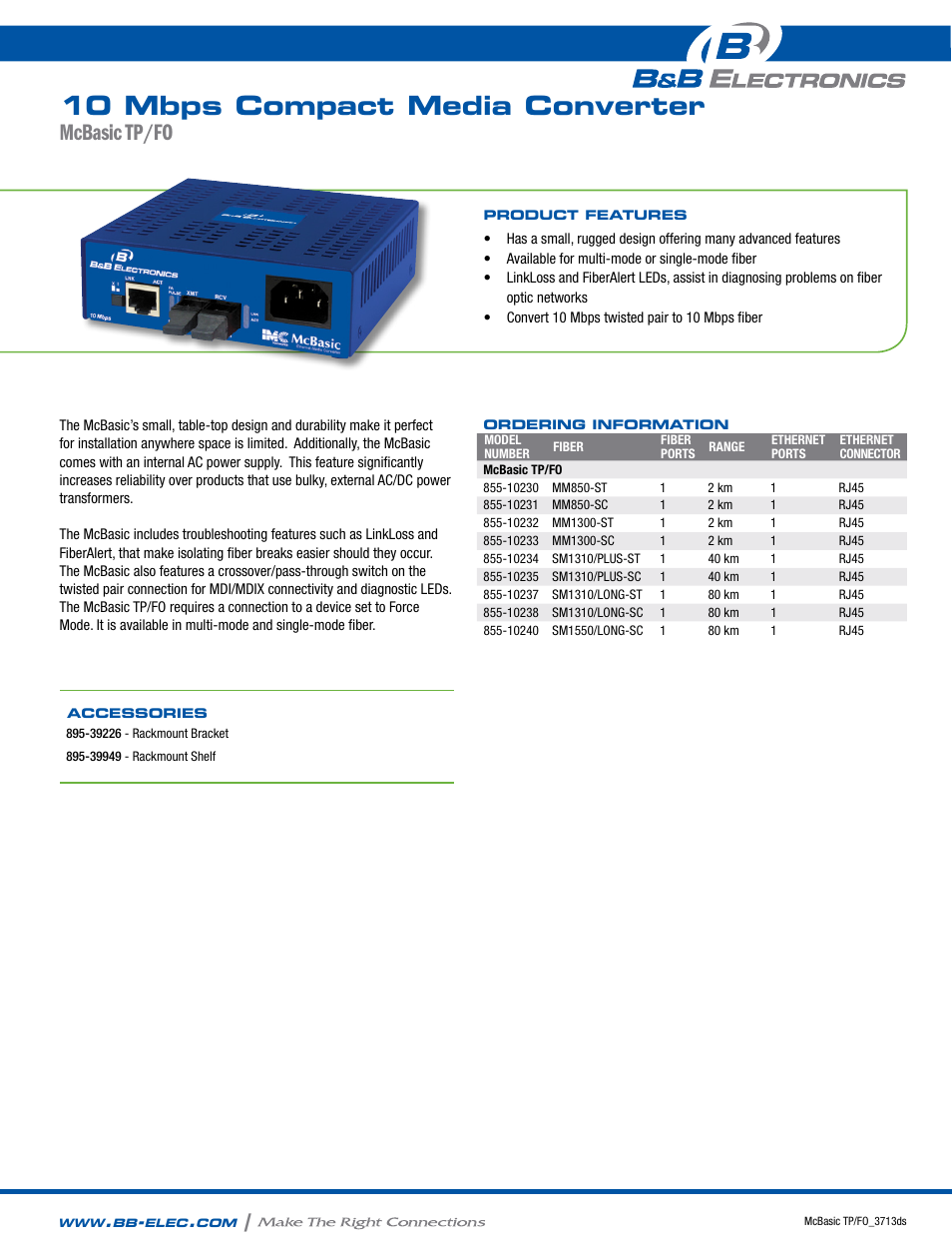 B&B Electronics 855-10230--40 - Datasheet User Manual | 2 pages
