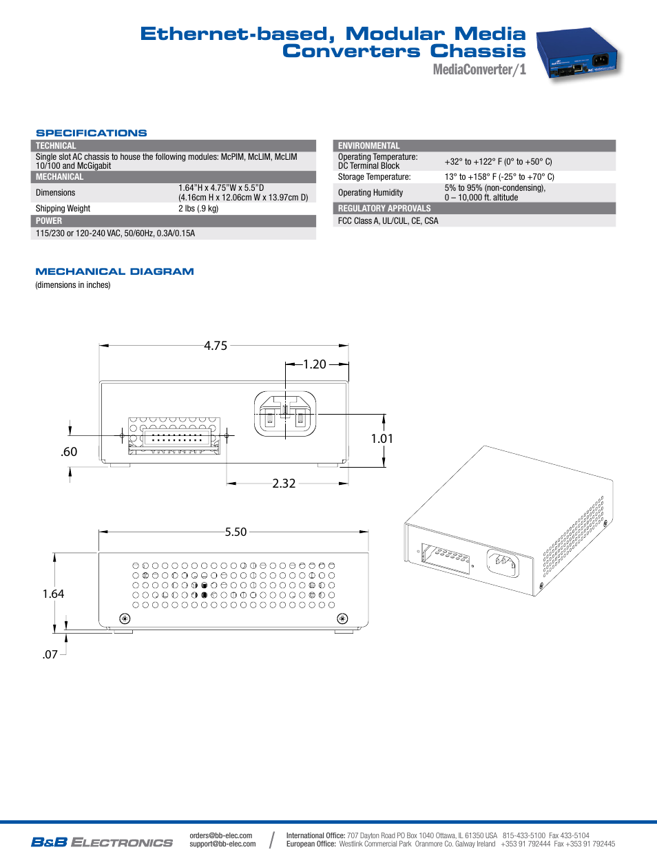 Ethernet-based, modular media converters chassis, Mediaconverter/1 | B&B Electronics 851-10901 - Datasheet User Manual | Page 2 / 2