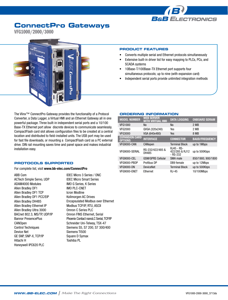 B&B Electronics VFG9000-SERIAL - Datasheet User Manual | 2 pages