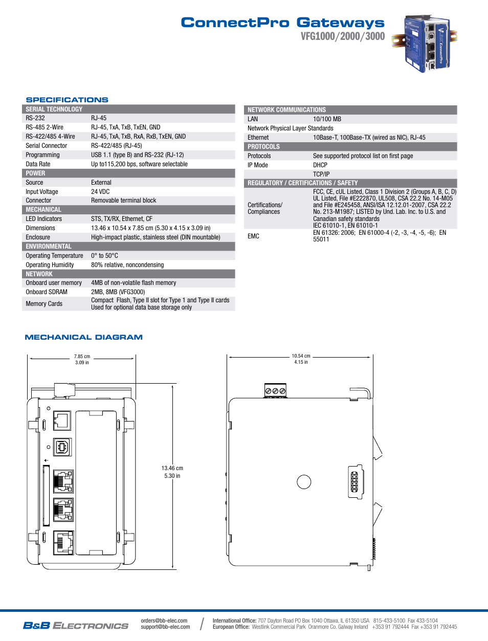 Connectpro gateways | B&B Electronics VFG9000-SERIAL - Datasheet User Manual | Page 2 / 2