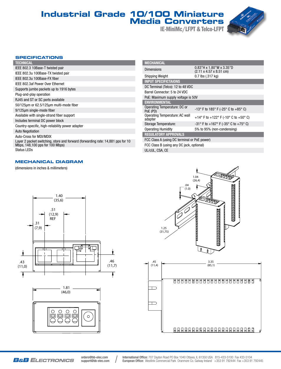 Ie-minimc/lfpt & telco-lfpt | B&B Electronics 855-19202--13 - Datasheet User Manual | Page 2 / 2