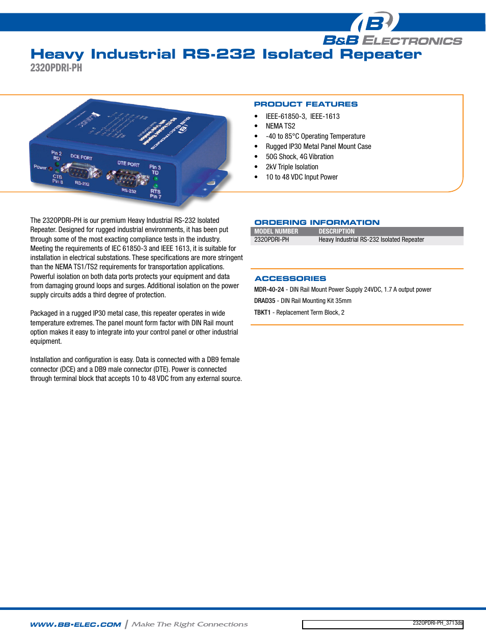 B&B Electronics 232OPDRI-PH - Datasheet User Manual | 2 pages