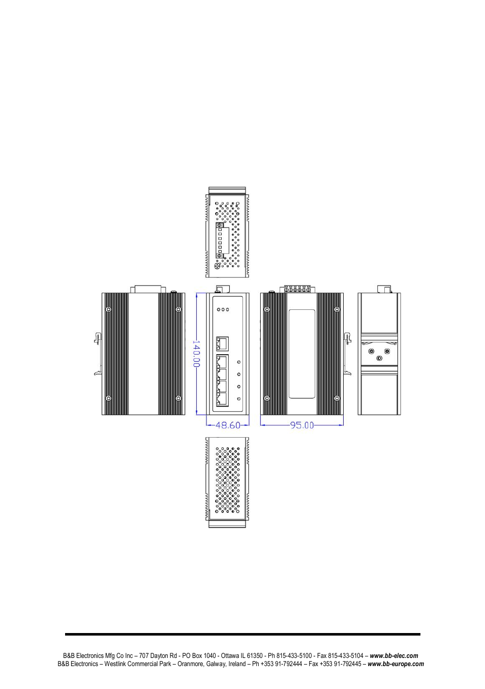 Hardware description, Dimensions | B&B Electronics EIRP305-24V-T - Manual User Manual | Page 7 / 20