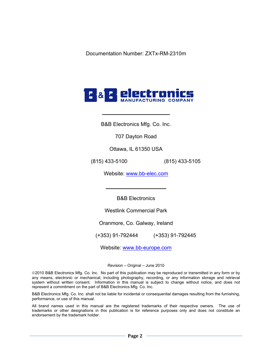 B&B Electronics ZXT9-MB2A-KIT - Manual User Manual | Page 2 / 163