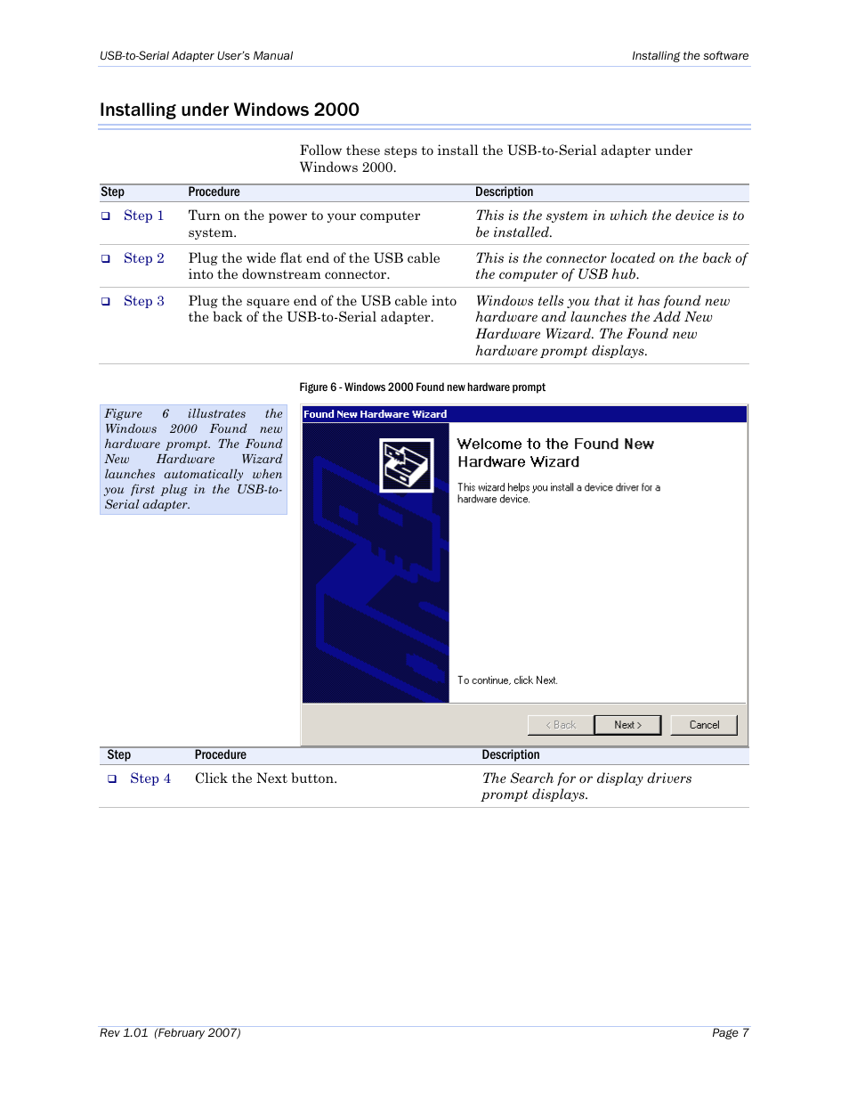 Installing under windows 2000, Figure 6 - windows 2000 found new hardware prompt | B&B Electronics ESU2-400 - Manual User Manual | Page 11 / 31