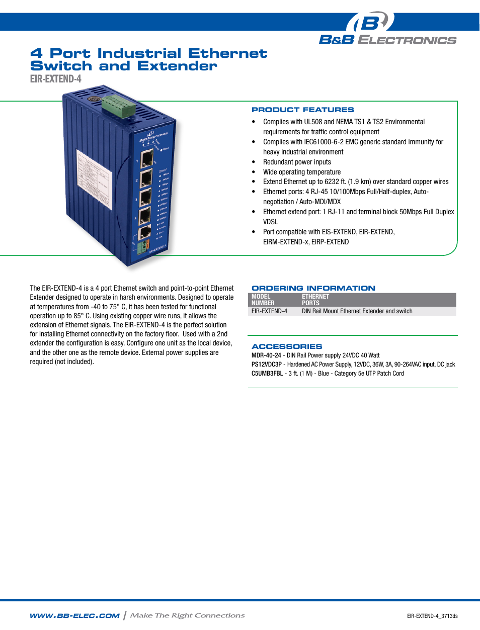 B&B Electronics EIR-EXTEND-4 - Datasheet User Manual | 2 pages