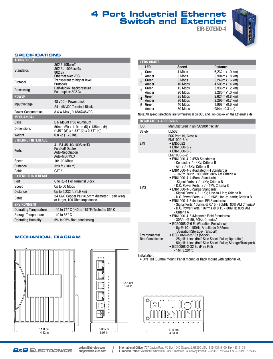 4 port industrial ethernet switch and extender, Eir-extend-4 | B&B Electronics EIR-EXTEND-4 - Datasheet User Manual | Page 2 / 2