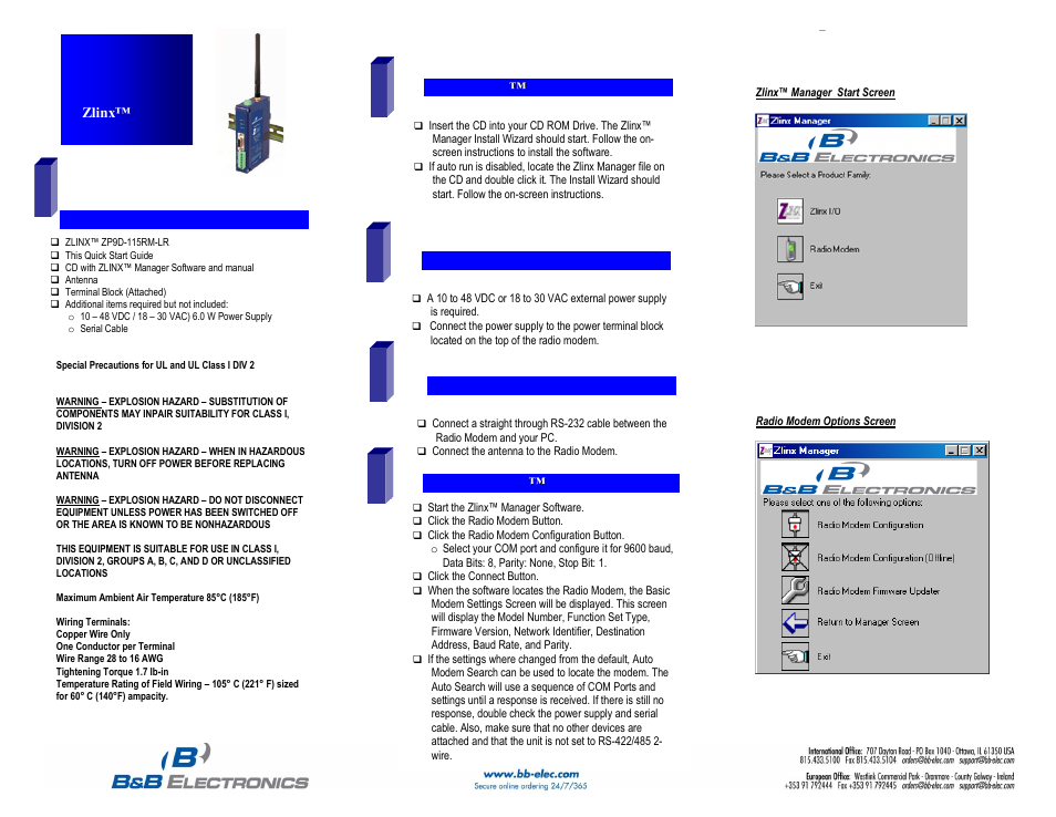 B&B Electronics ZP9D-115RM-LR - Quick Start Guide User Manual | 2 pages